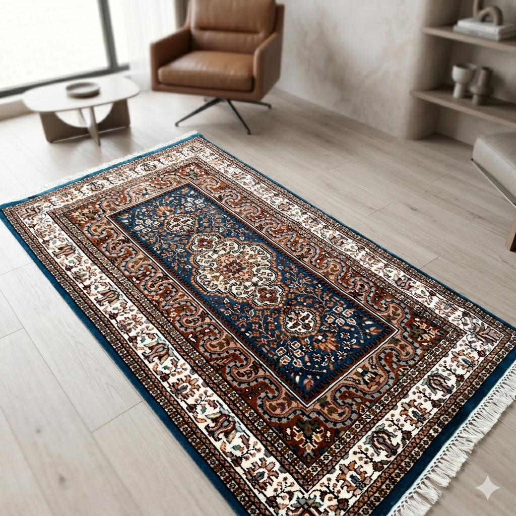 Handmade Hand-Knotted Wool Area carpet, Blue, Traditional Oriental Style, 3x5 Ft - Image 2