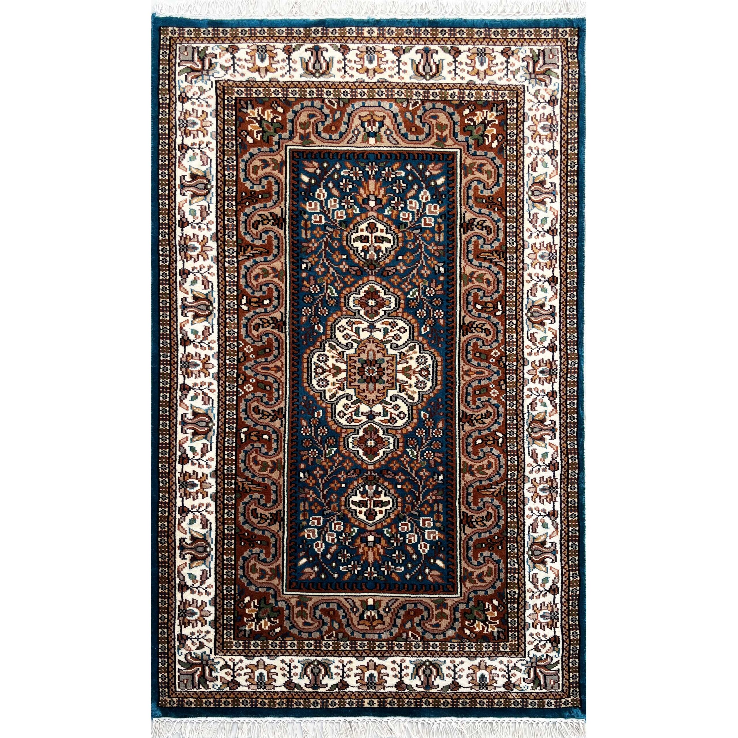 Handmade Hand-Knotted Wool Area carpet, Blue, Traditional Oriental Style, 3x5 Ft
