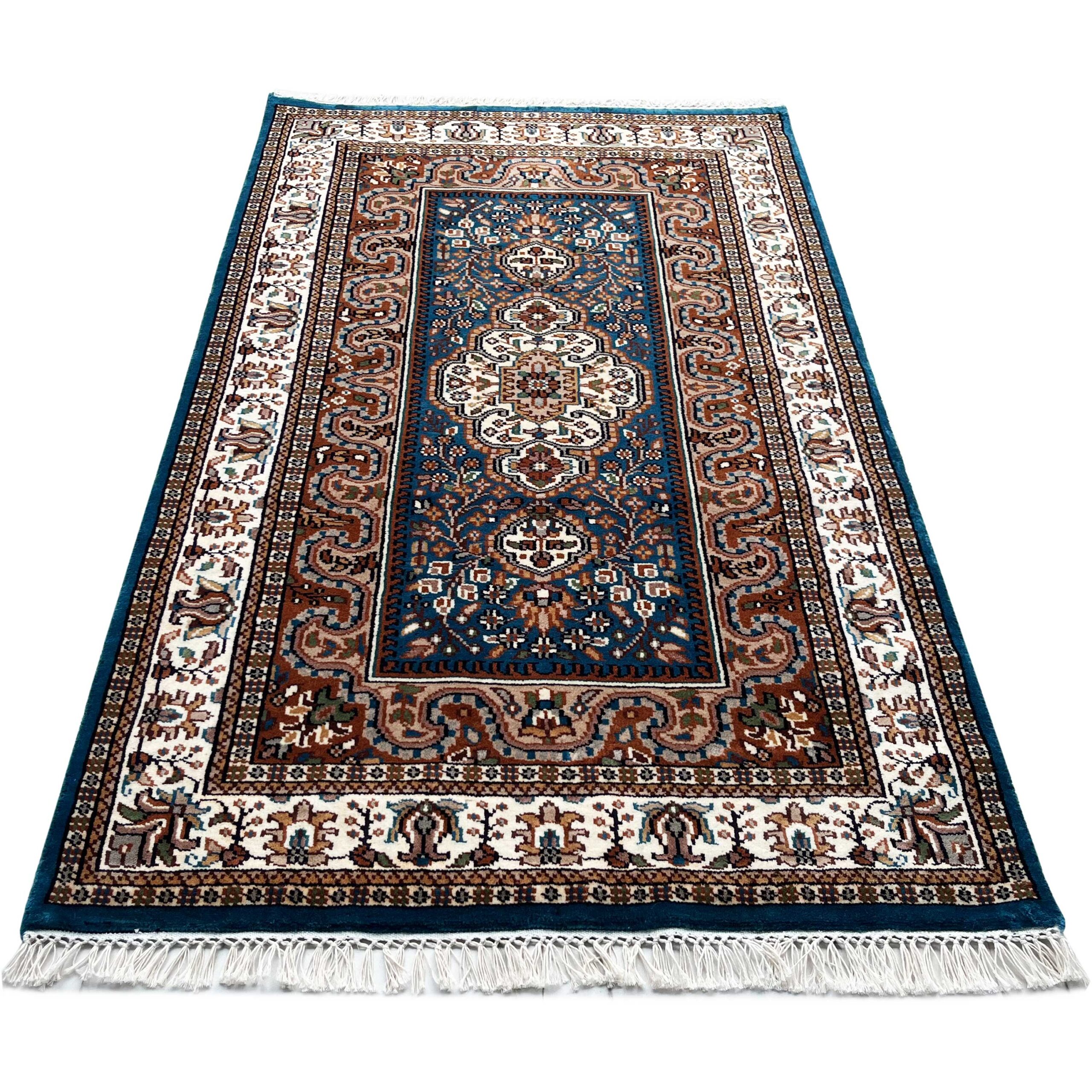 Handmade Hand-Knotted Wool Area carpet, Blue, Traditional Oriental Style, 3x5 Ft - Image 7
