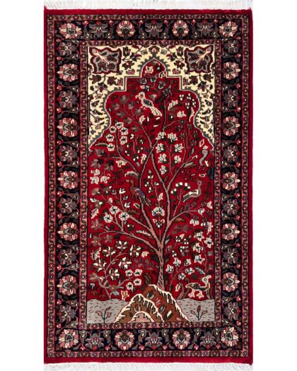 Handmade Hand Knotted Wool Area carpet, Red, Traditional Silwatri Style, Tree of Life Design, 3x5 ft