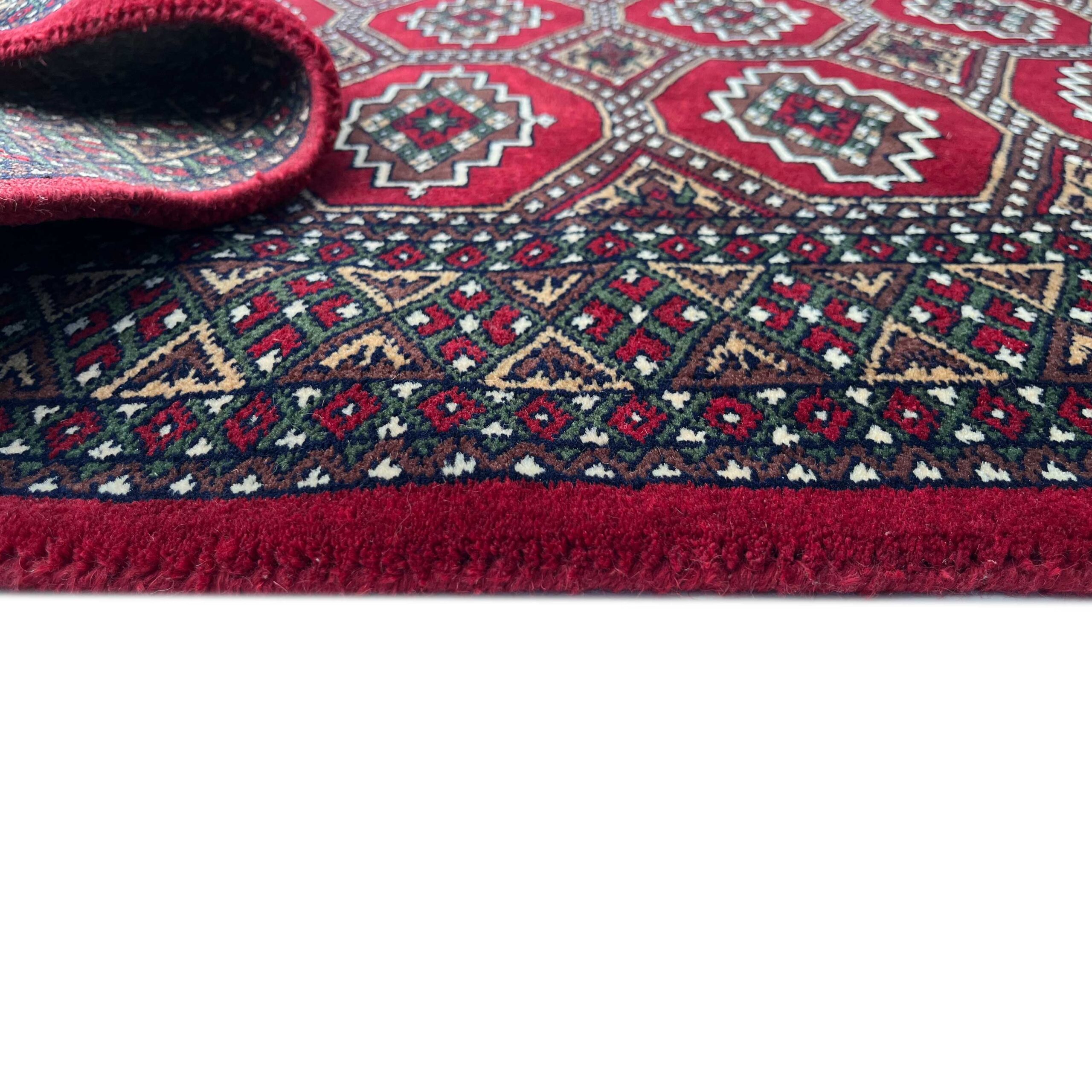 Hand Knotted Wool Area carpet, Red, Bokhara Gul Pattern, 4x6 ft, with Fringe - Image 4