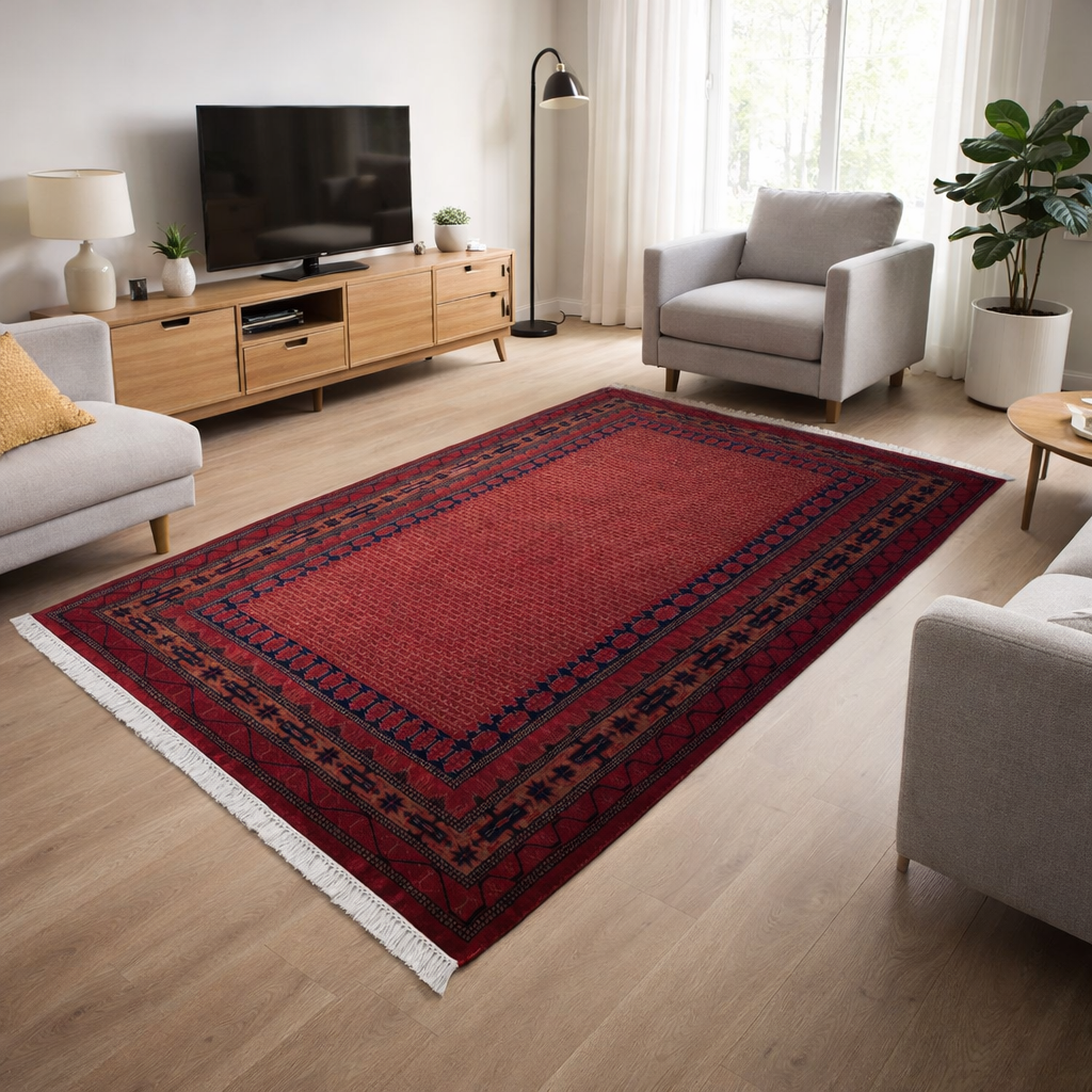 Handmade Hand Knotted Wool Area carpet, Red, Traditional Kanta Style, 5x7 ft - Image 2