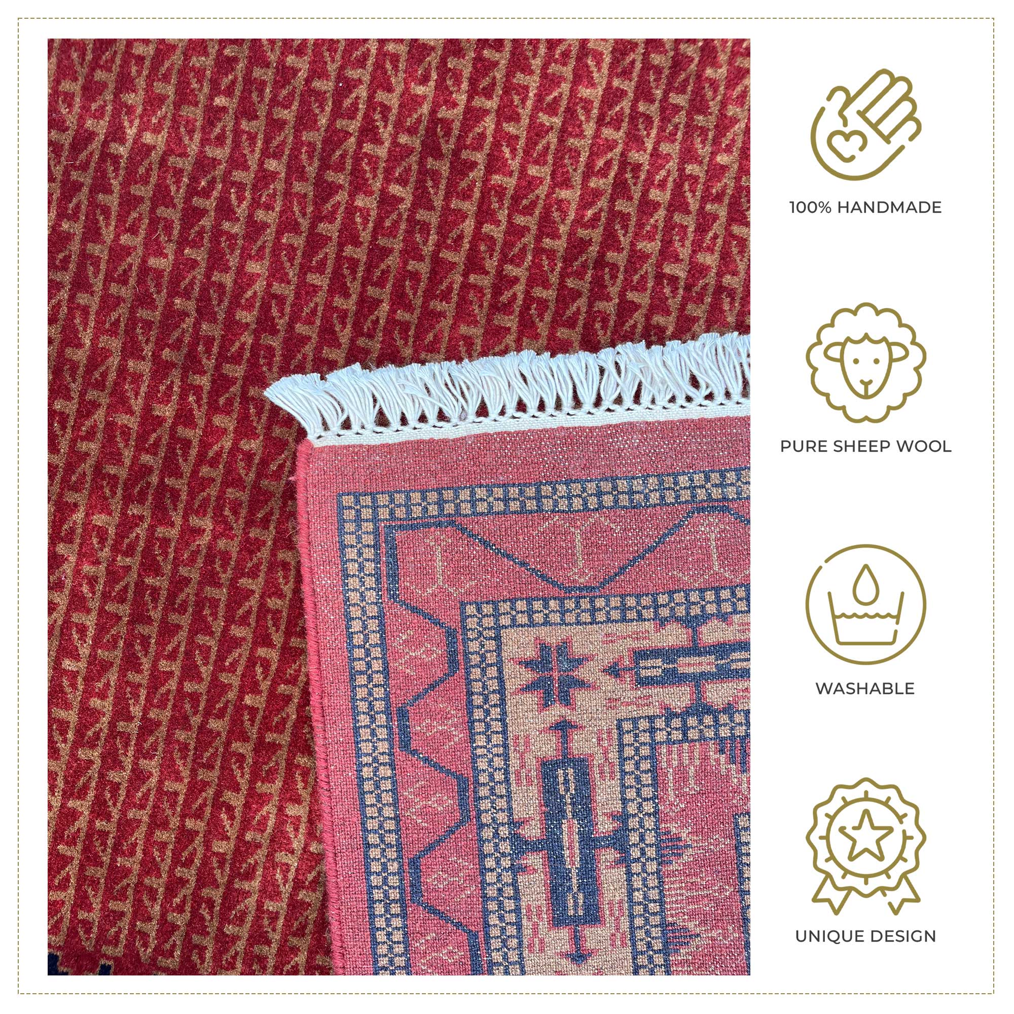 Handmade Hand Knotted Wool Area carpet, Red, Traditional Kanta Style, 5x7 ft - Image 4
