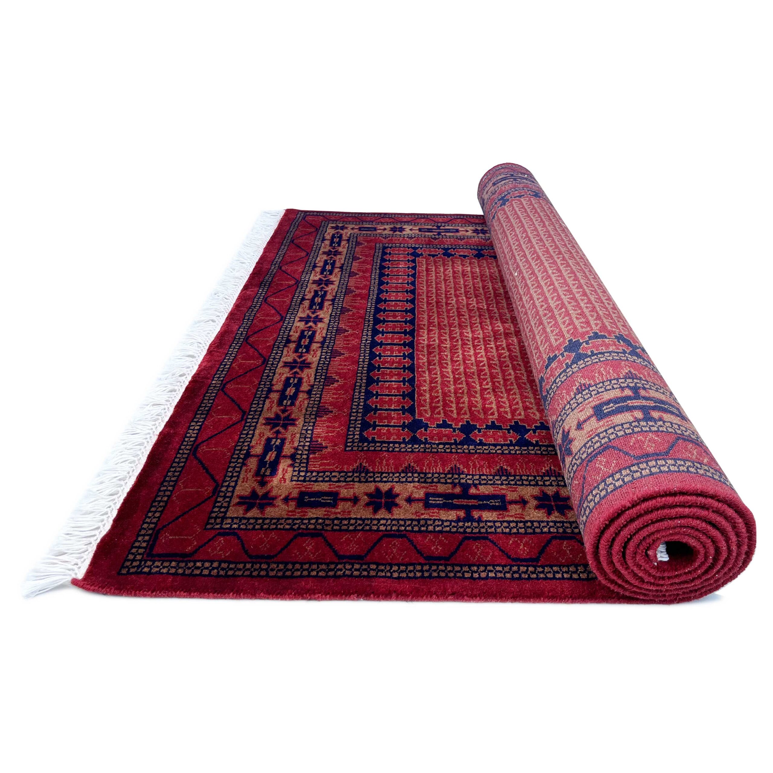 Handmade Hand Knotted Wool Area carpet, Red, Traditional Kanta Style, 5x7 ft - Image 3