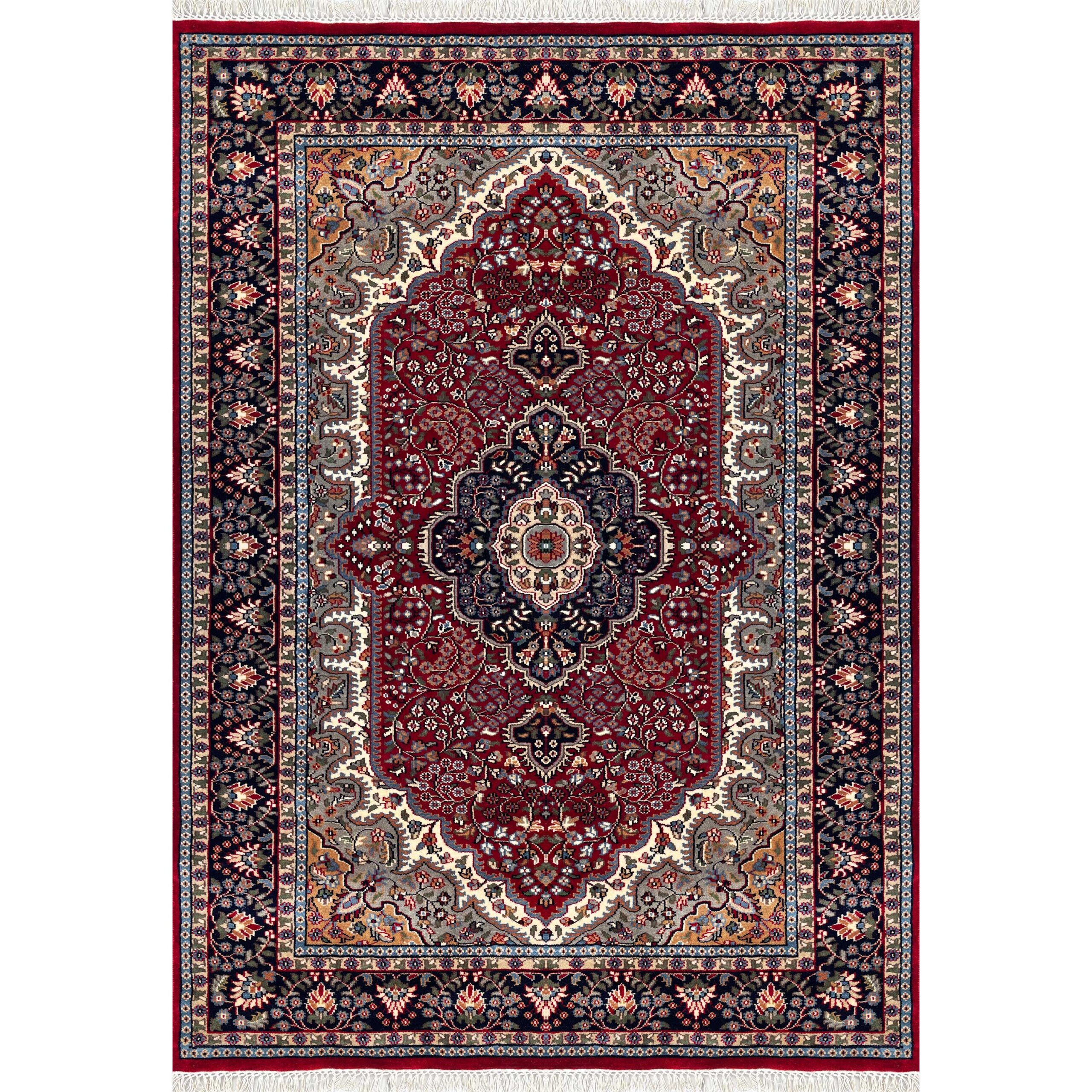Traditional Indo Style Area carpet, Red, Hand Knotted Wool, 5x7 ft, Medallion Design