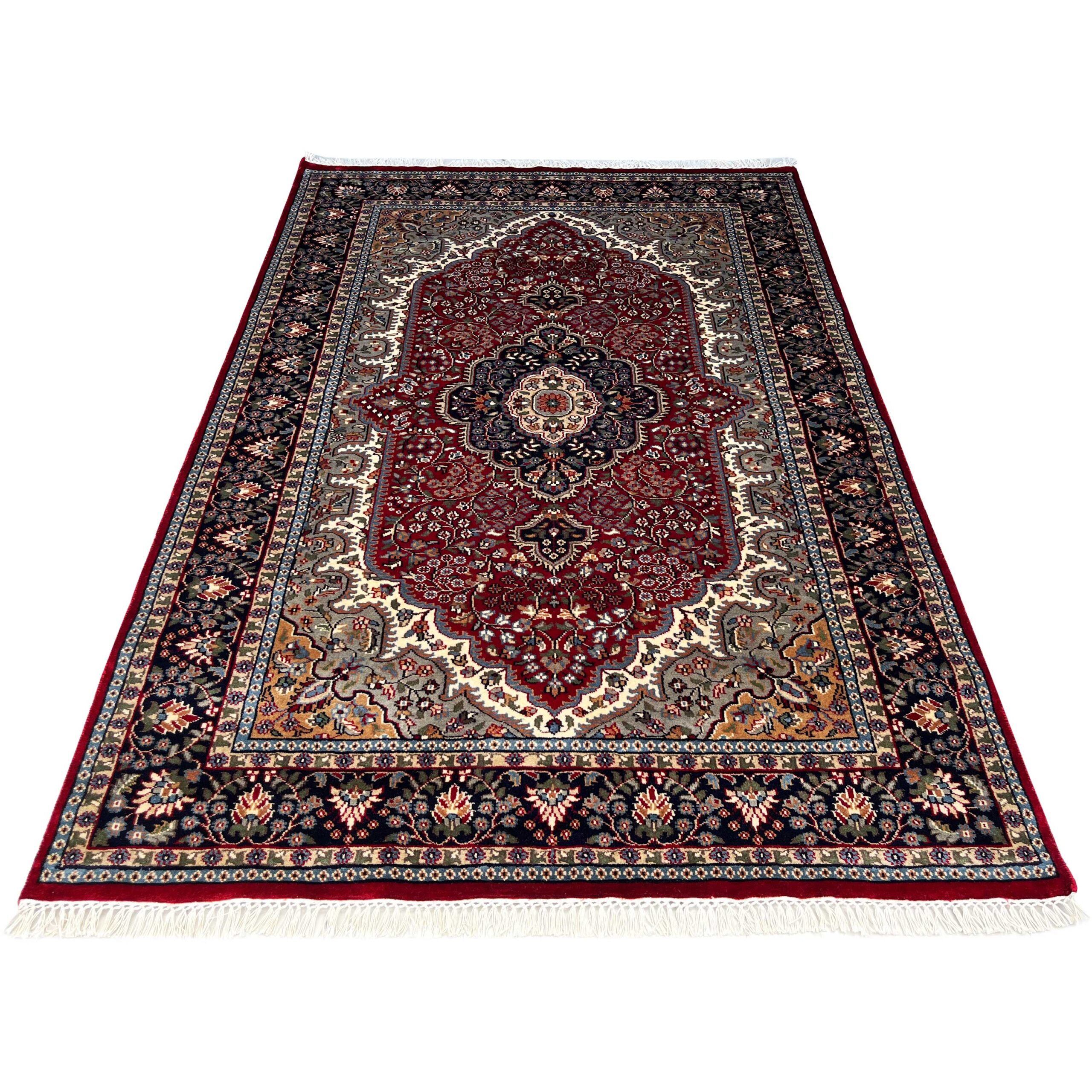 Traditional Indo Style Area carpet, Red, Hand Knotted Wool, 5x7 ft, Medallion Design - Image 7
