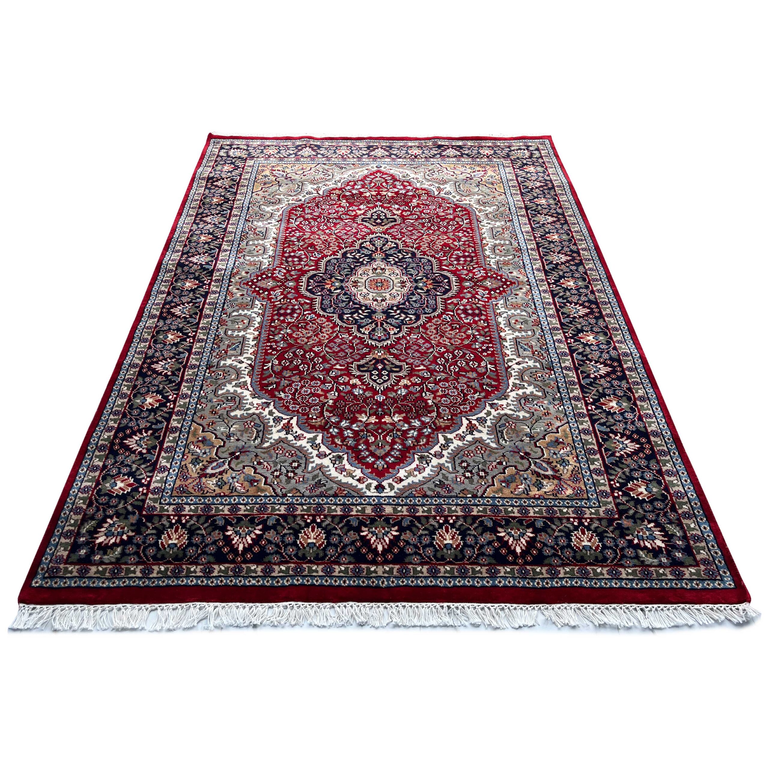 Traditional Indo Style Area carpet, Red, Hand Knotted Wool, 5x7 ft, Medallion Design - Image 6