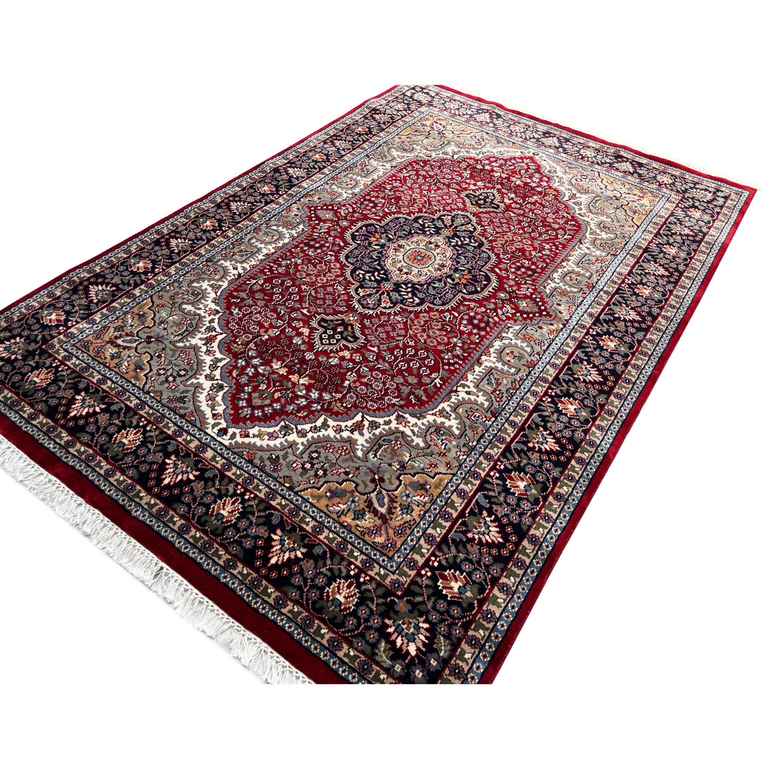 Traditional Indo Style Area carpet, Red, Hand Knotted Wool, 5x7 ft, Medallion Design - Image 5
