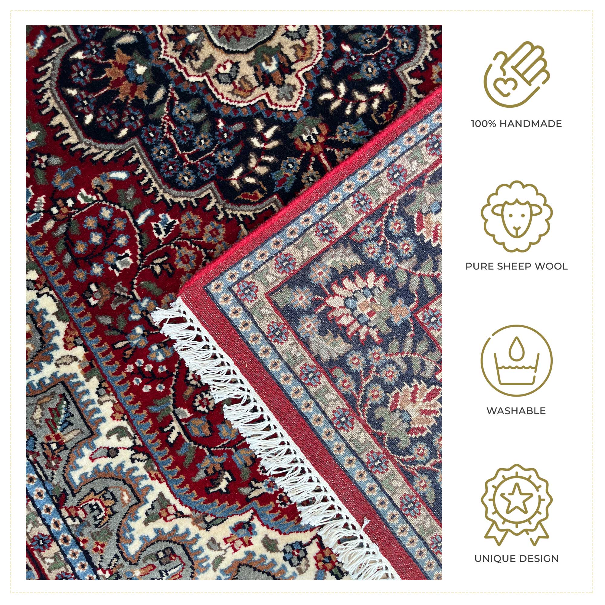 Traditional Indo Style Area carpet, Red, Hand Knotted Wool, 5x7 ft, Medallion Design - Image 4