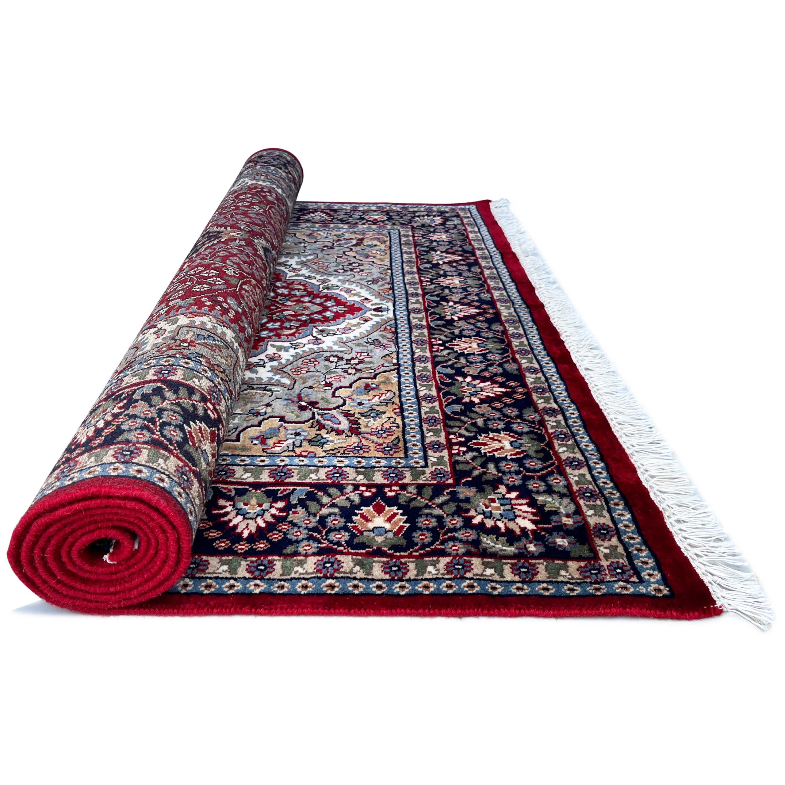 Traditional Indo Style Area carpet, Red, Hand Knotted Wool, 5x7 ft, Medallion Design - Image 3