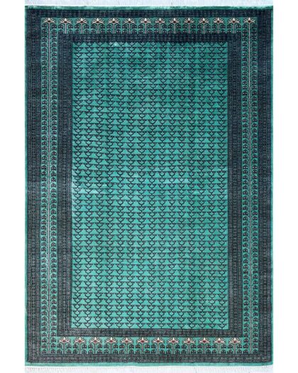 Handmade Knotted Wool Area carpet, Teal Blue, Traditional Parda Style, 6x9 ft