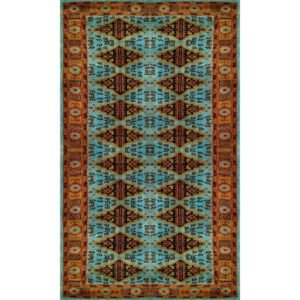 3×5 Ft Hand Knotted Tribal Wool Carpet Turquoise