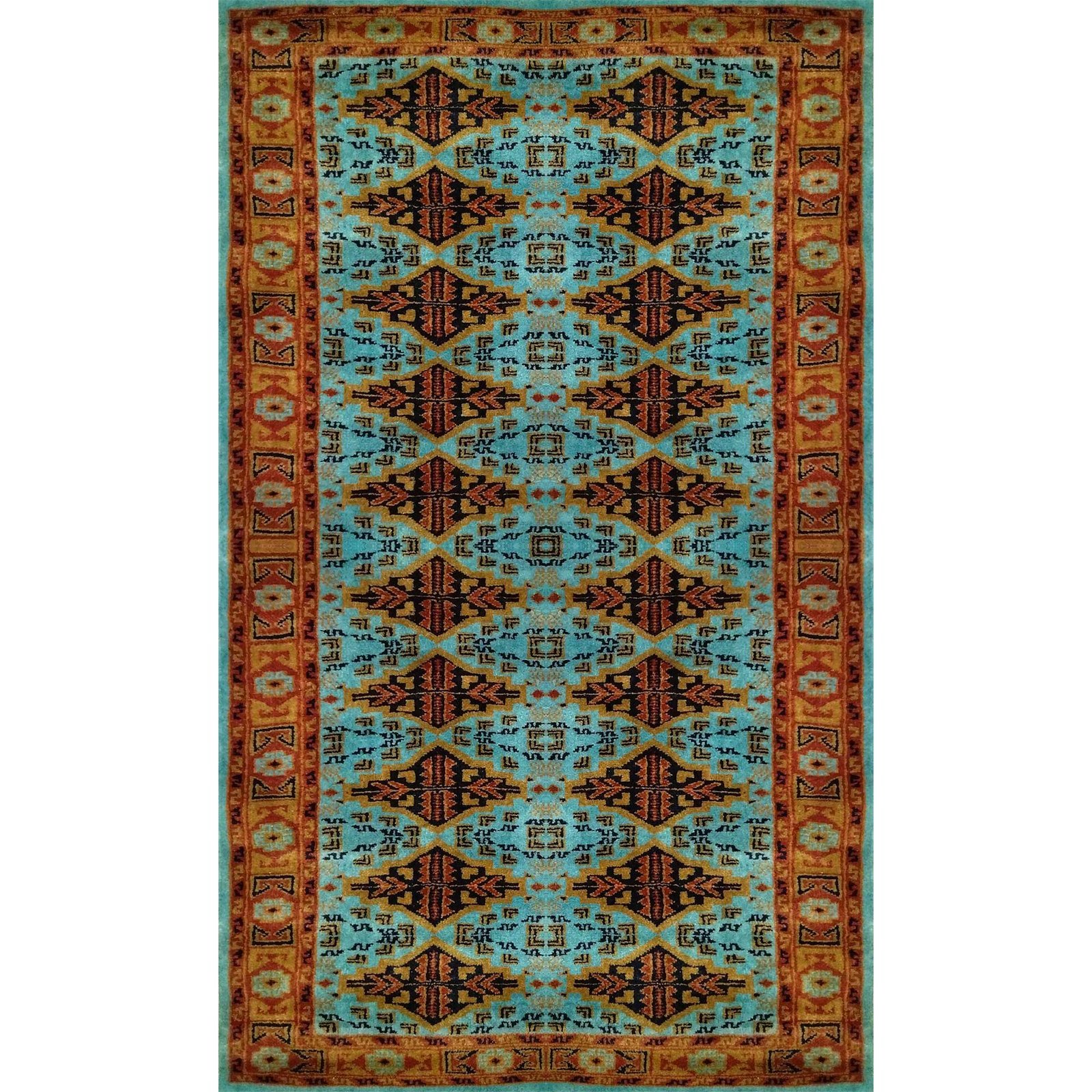 3×5 Ft Hand Knotted Tribal Wool Carpet Turquoise