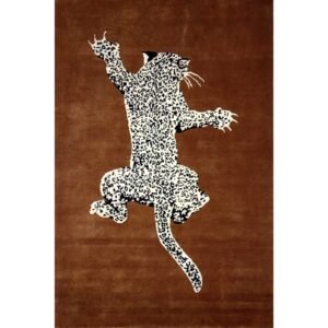 4x6 Feet Hand Knotted Climbing Leopard Wool Carpet Copper