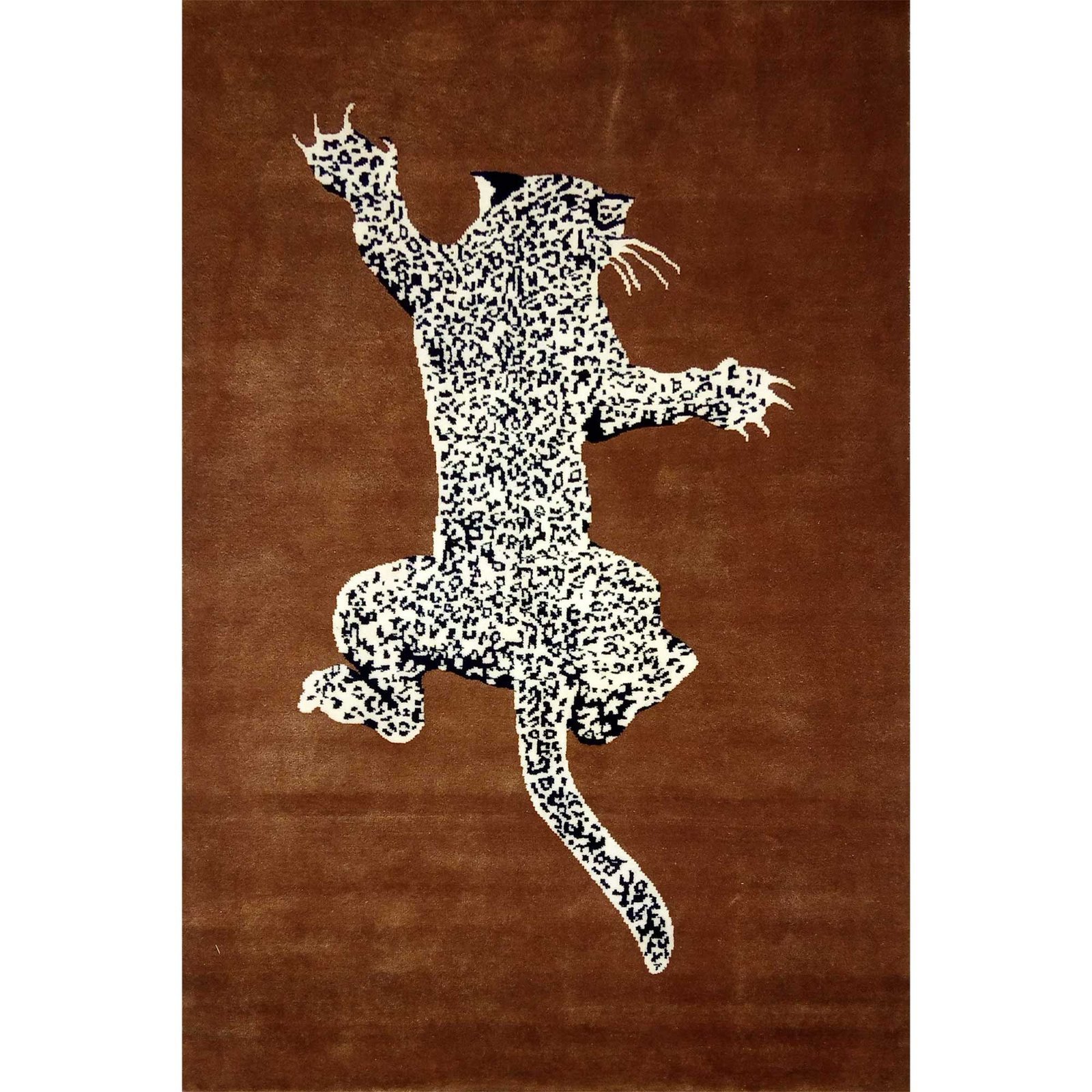 4x6 Feet Hand Knotted Climbing Leopard Wool Carpet Copper