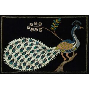3x2 Feet Handmade Royal Black Peacock Carpet