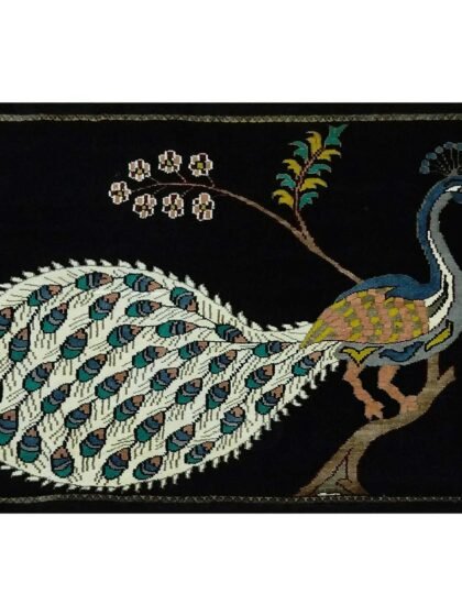 3x2 Feet Handmade Royal Black Peacock Carpet