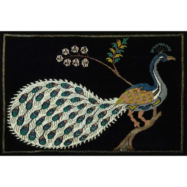 3x2 Feet Handmade Royal Black Peacock Carpet