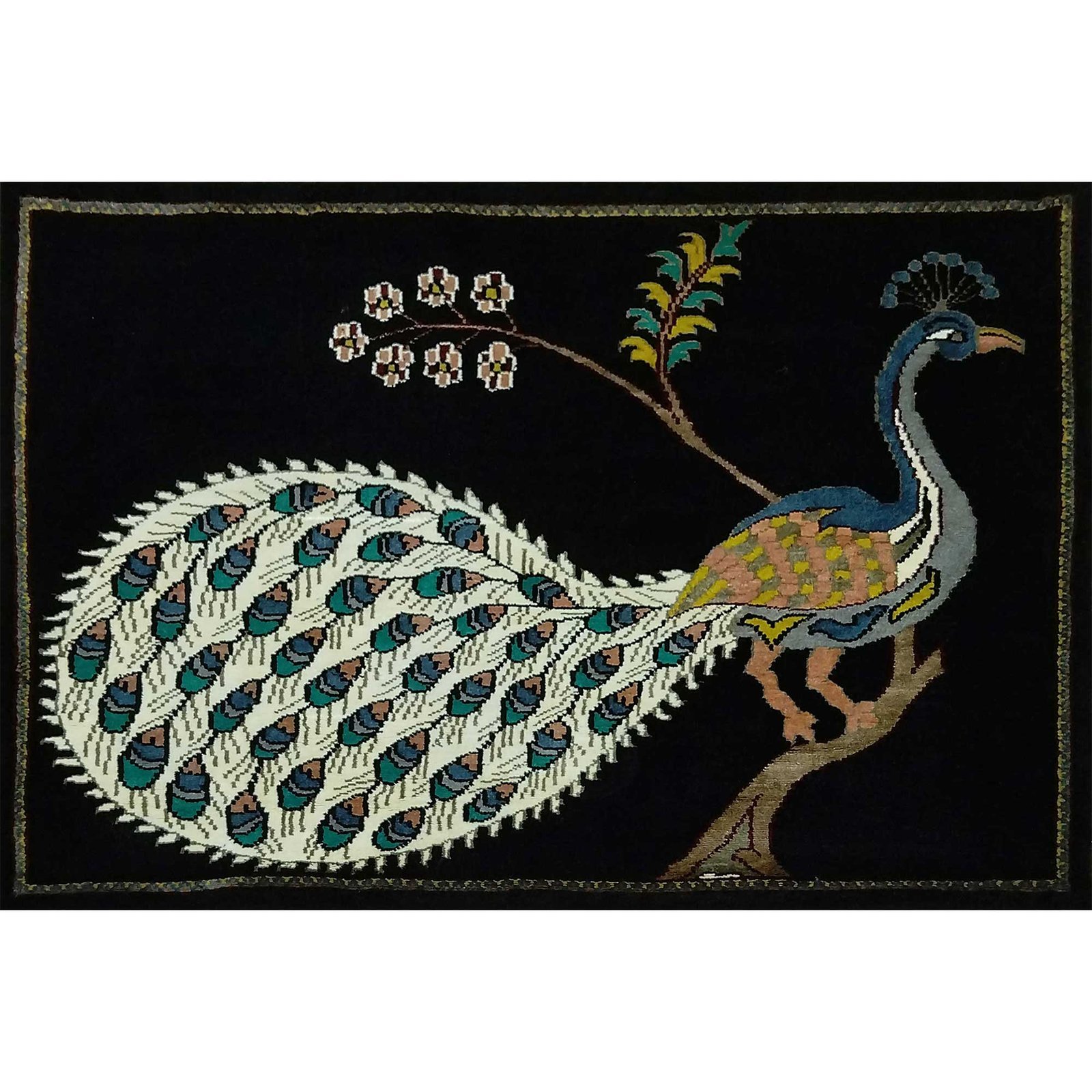 3x2 Feet Handmade Royal Black Peacock Carpet