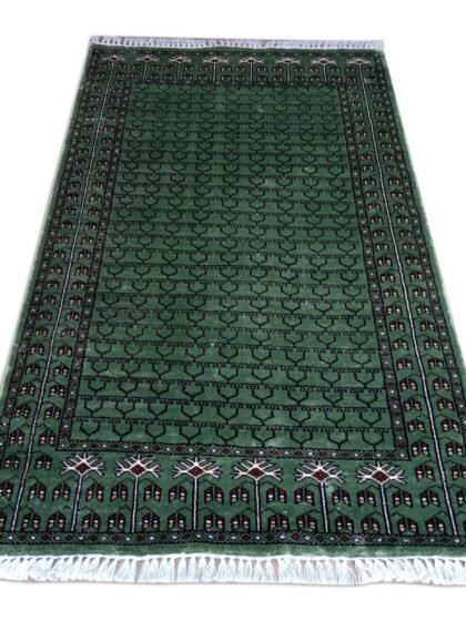 3x5 Feet Green Hand Knotted Parda Carpet Green Lite