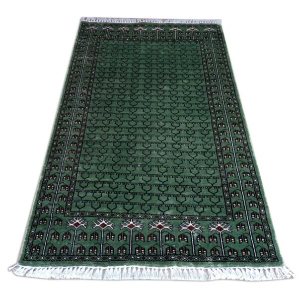 3x5 Feet Green Hand Knotted Parda Carpet Green Lite