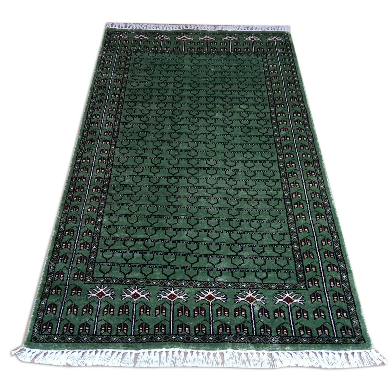 3x5 Feet Green Hand Knotted Parda Carpet Green Lite