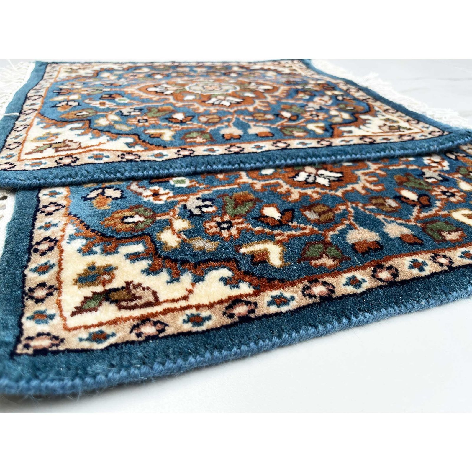 1.5x1.5 ft Hand Knotted Woolen Carpet Persian Blue - Image 3