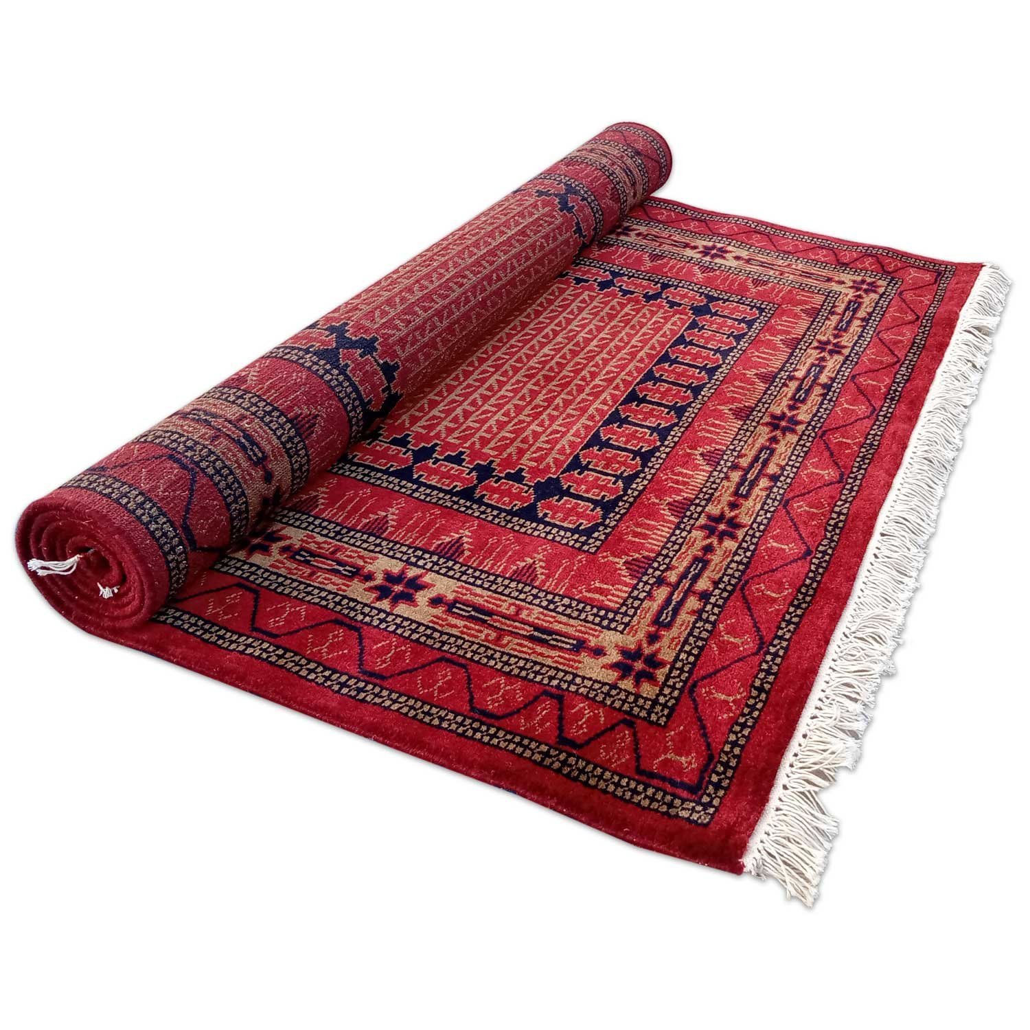 4×6 Feet Red Hand Knotted Wool Carpet Kanta - Image 5