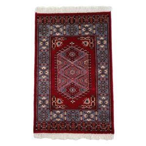 2x3 feet Hand Knotted Woolen Carpet Red Prince Bukhara