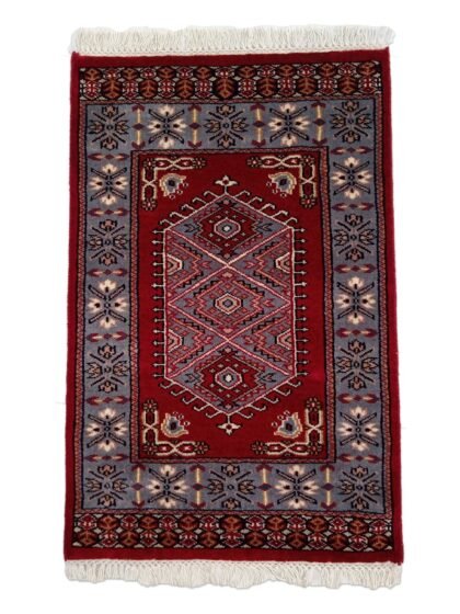2x3 feet Hand Knotted Woolen Carpet Red Prince Bukhara
