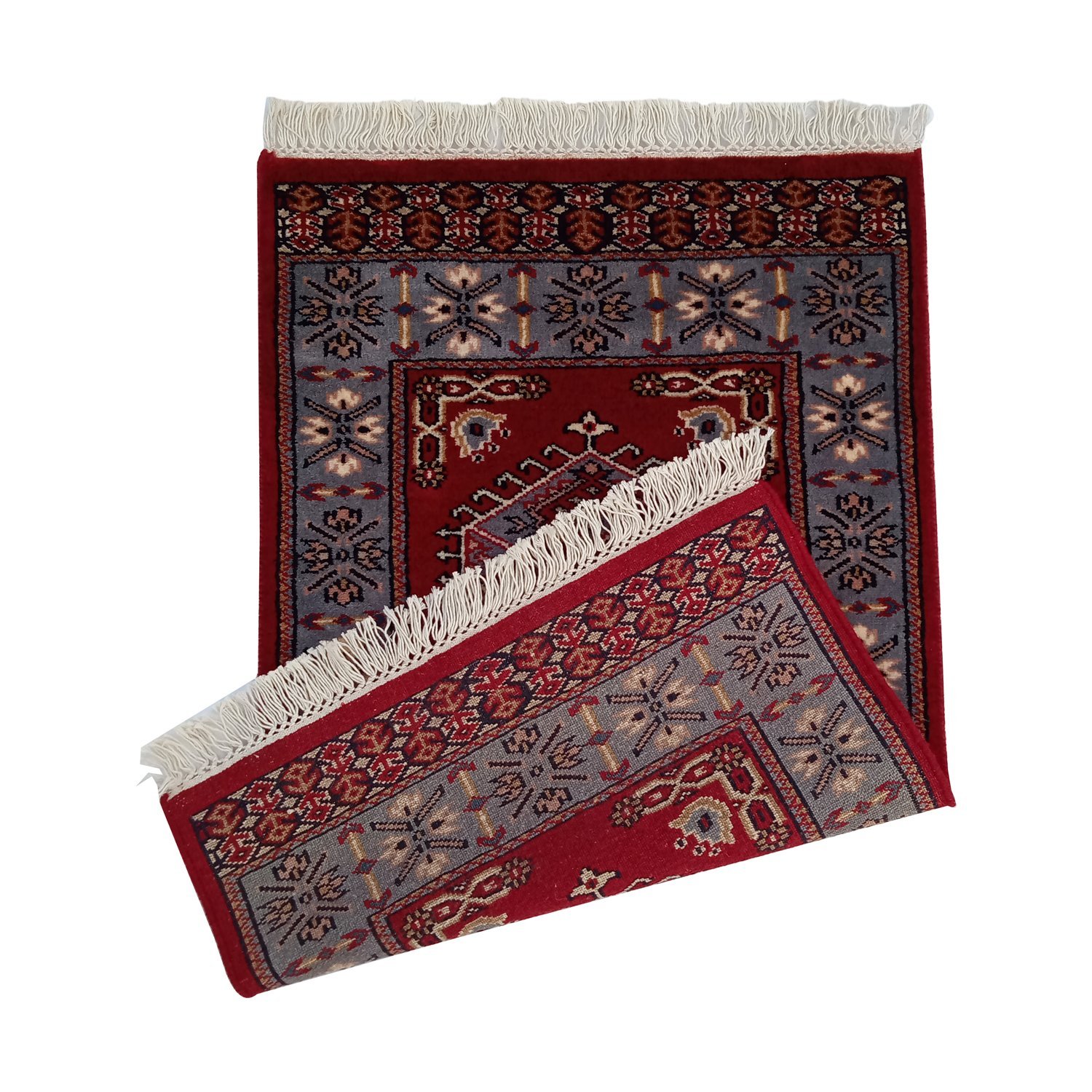 2x3 feet Hand Knotted Woolen Carpet Red Prince Bukhara - Image 2