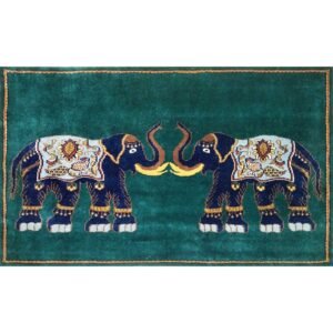5x3 Ft Handmade Royal Green Elephant Wool Carpet