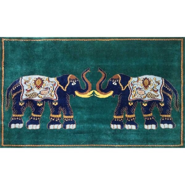 5x3 Ft Handmade Royal Green Elephant Wool Carpet