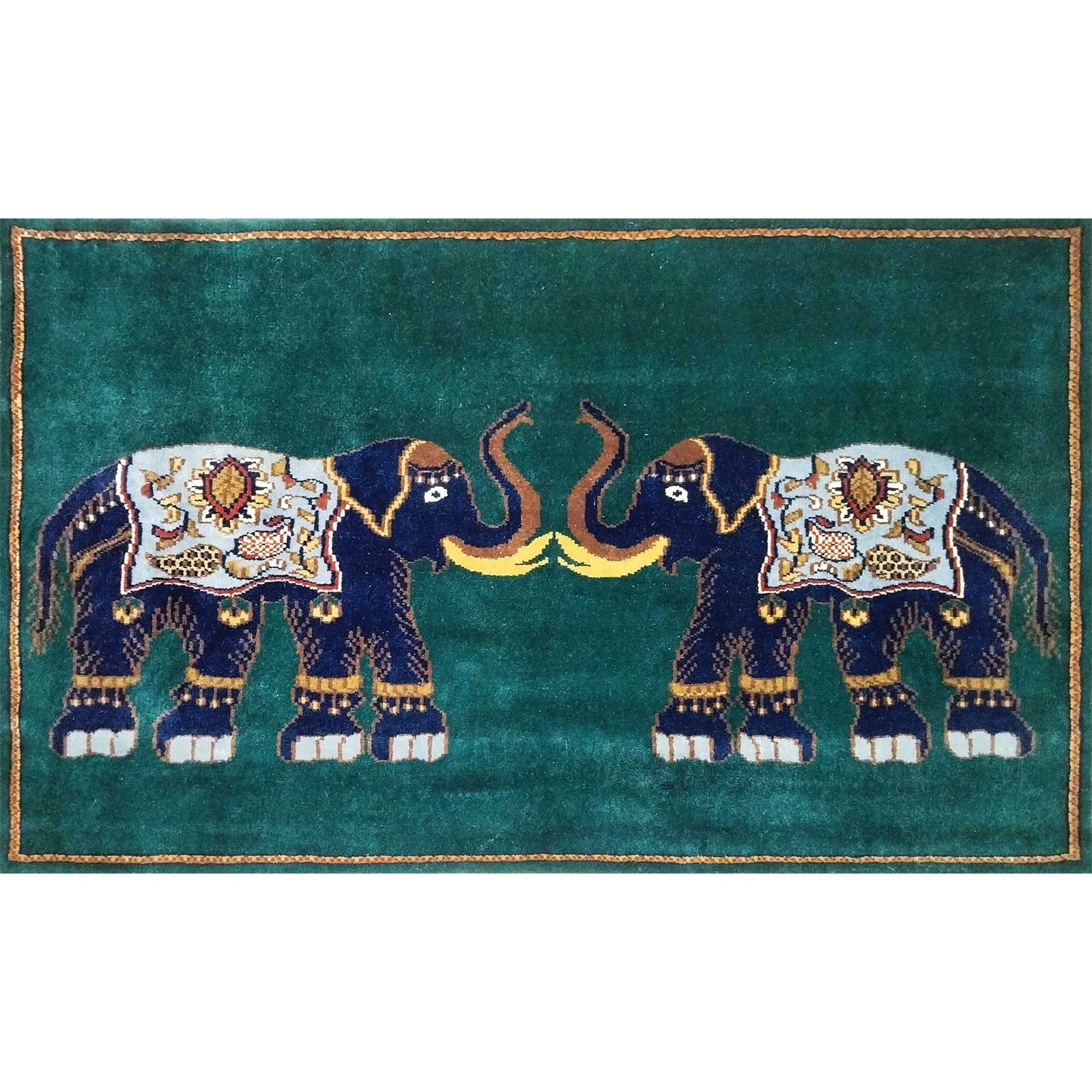 5x3 Ft Handmade Royal Green Elephant Wool Carpet