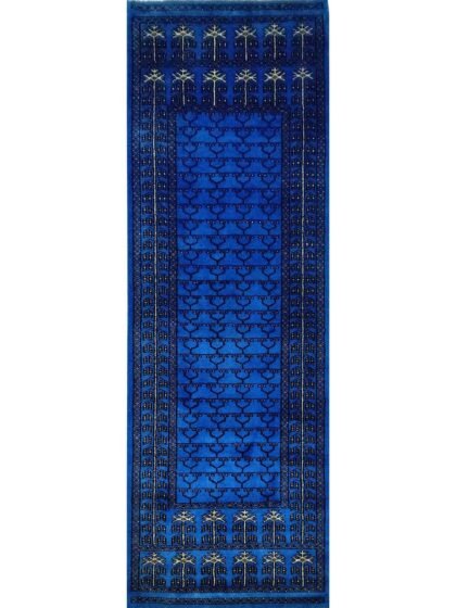 2x6 ft Blue Hand Knotted Wool Carpet Runner