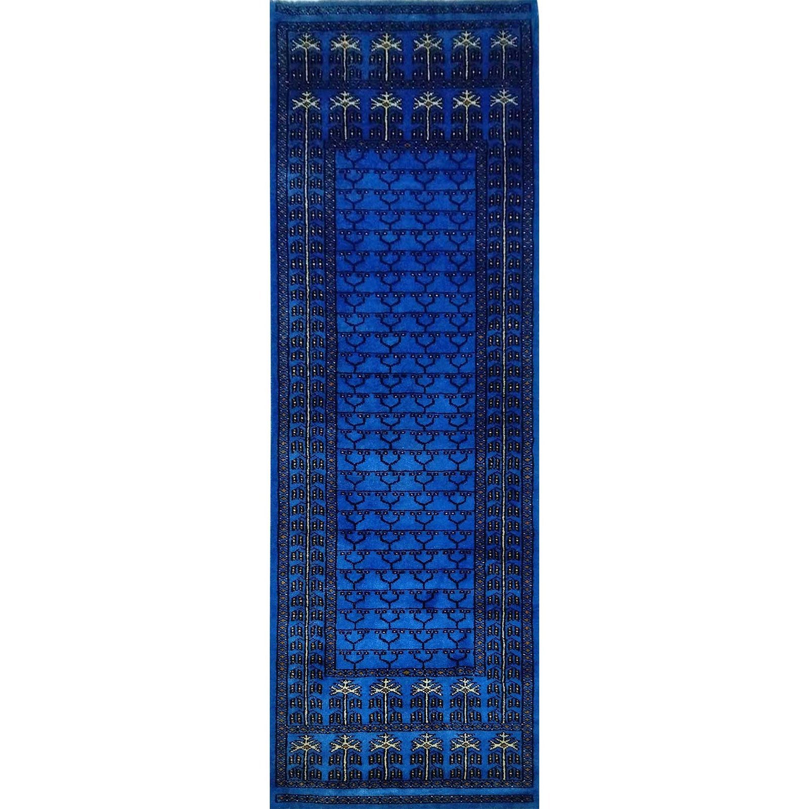 2x6 ft Blue Hand Knotted Wool Carpet Runner