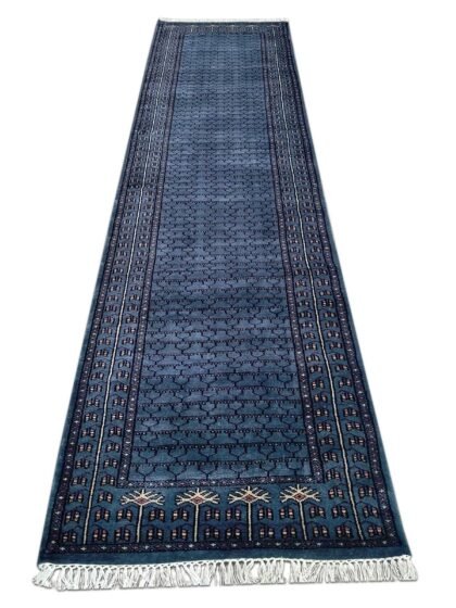 2.5x10 Feet Hand Knotted Blue Wool Carpet