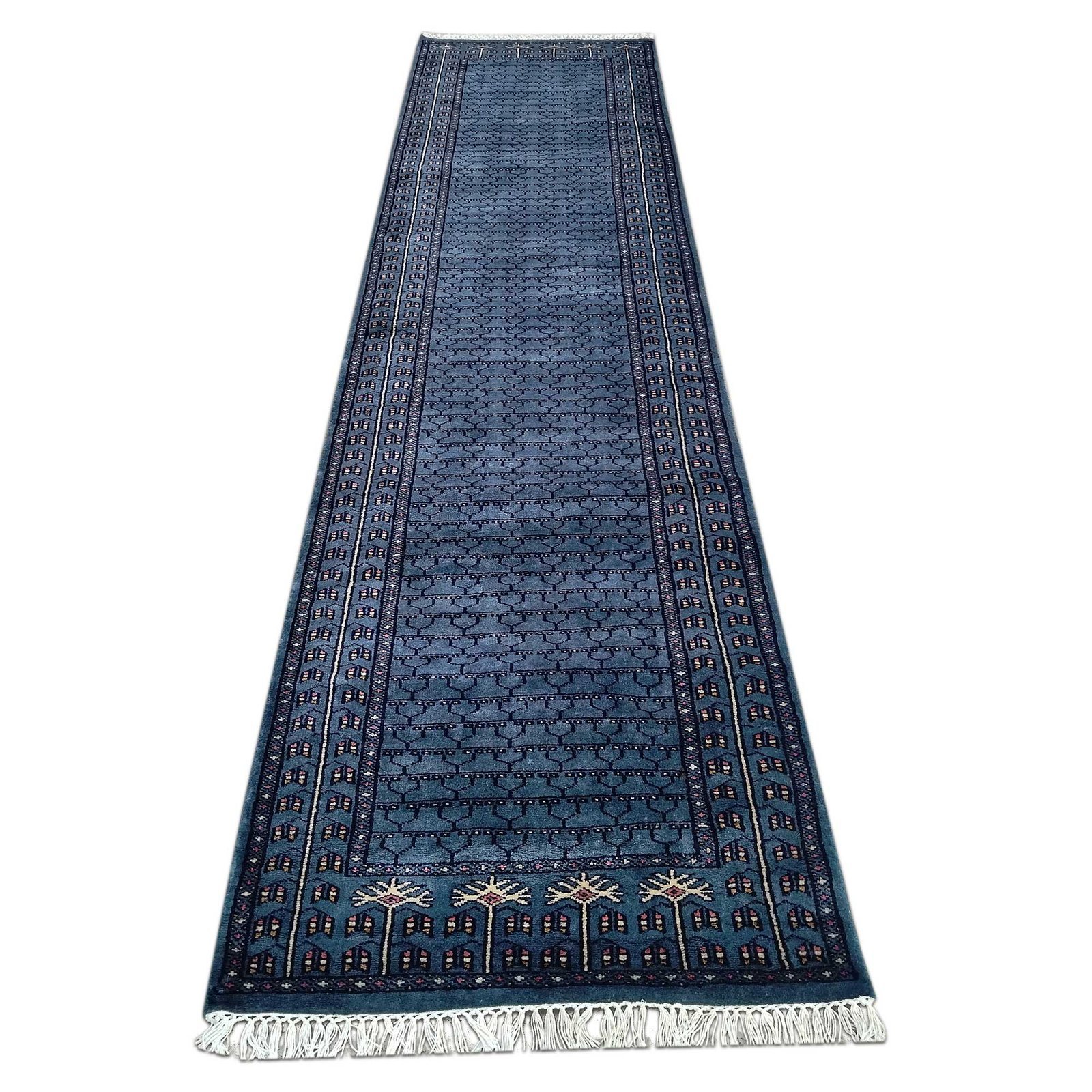 2.5x10 Feet Hand Knotted Blue Wool Carpet