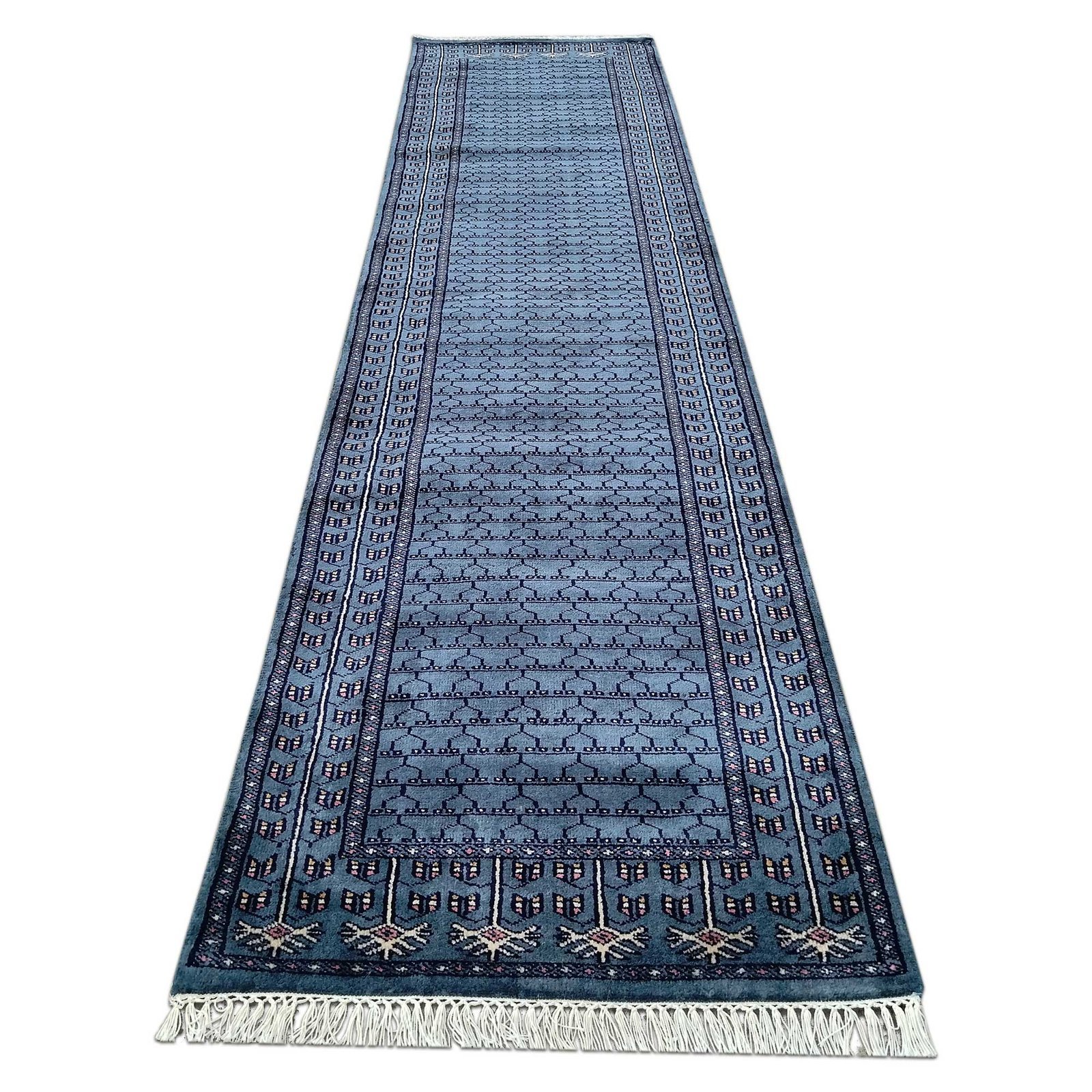 2.5x10 Feet Hand Knotted Blue Wool Carpet - Image 3