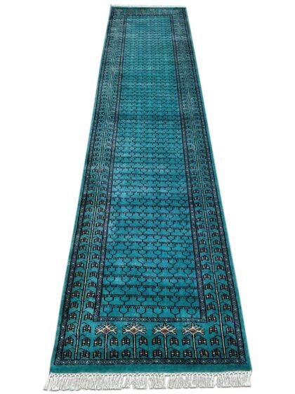 2.5x10 Feet Hand Knotted Turquoise Wool Carpet