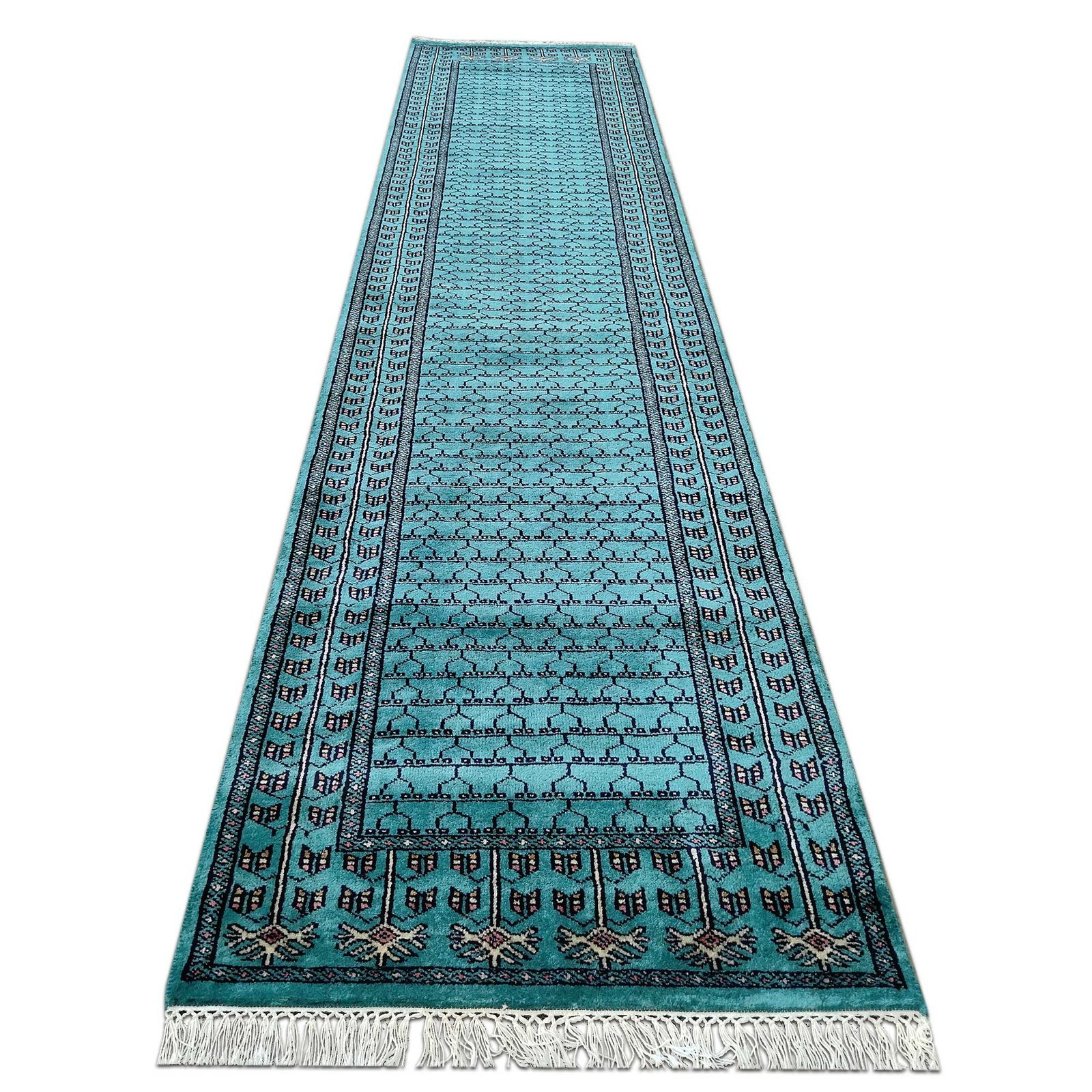 2.5x10 Feet Hand Knotted Turquoise Wool Carpet - Image 2