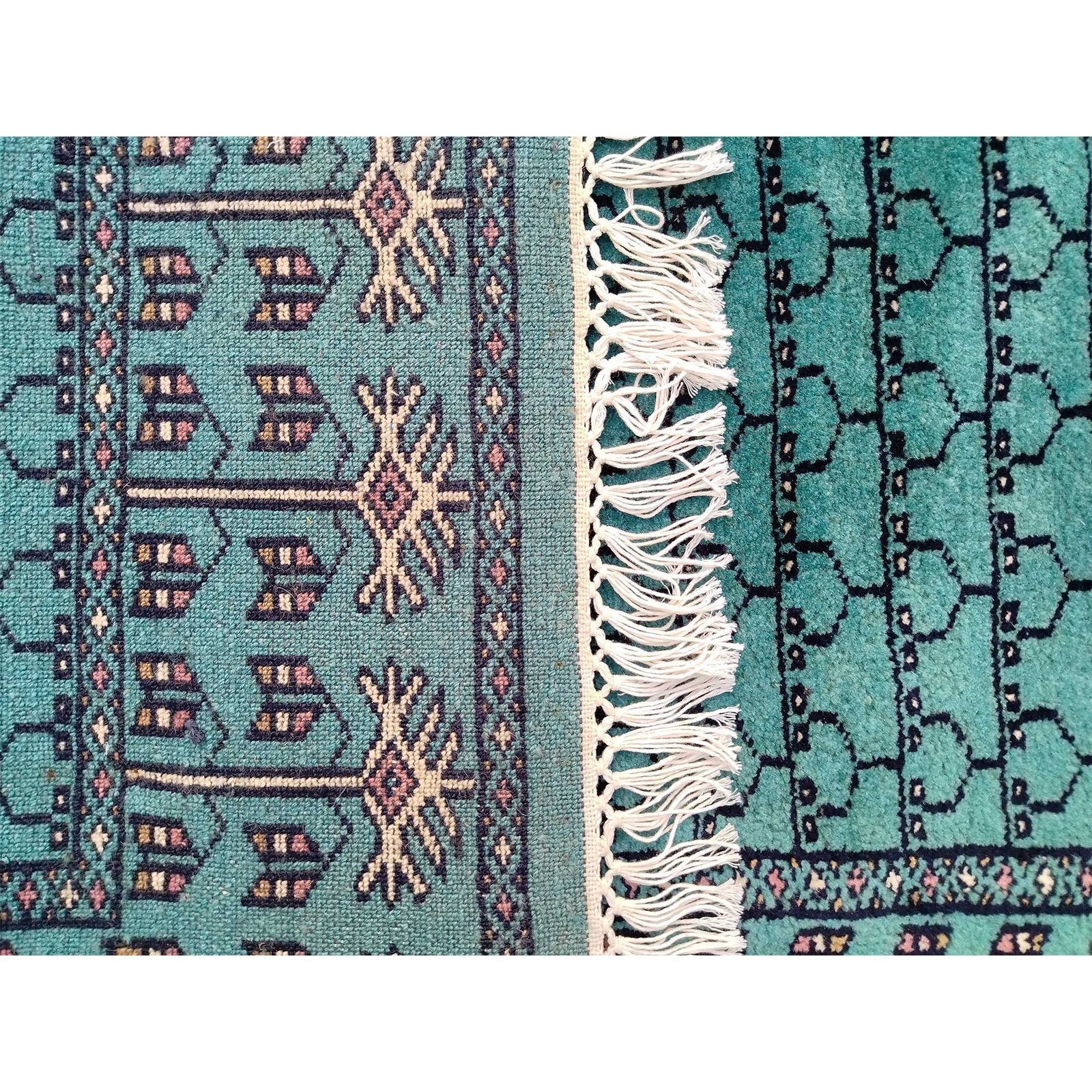 2.5x10 Feet Hand Knotted Turquoise Wool Carpet - Image 3