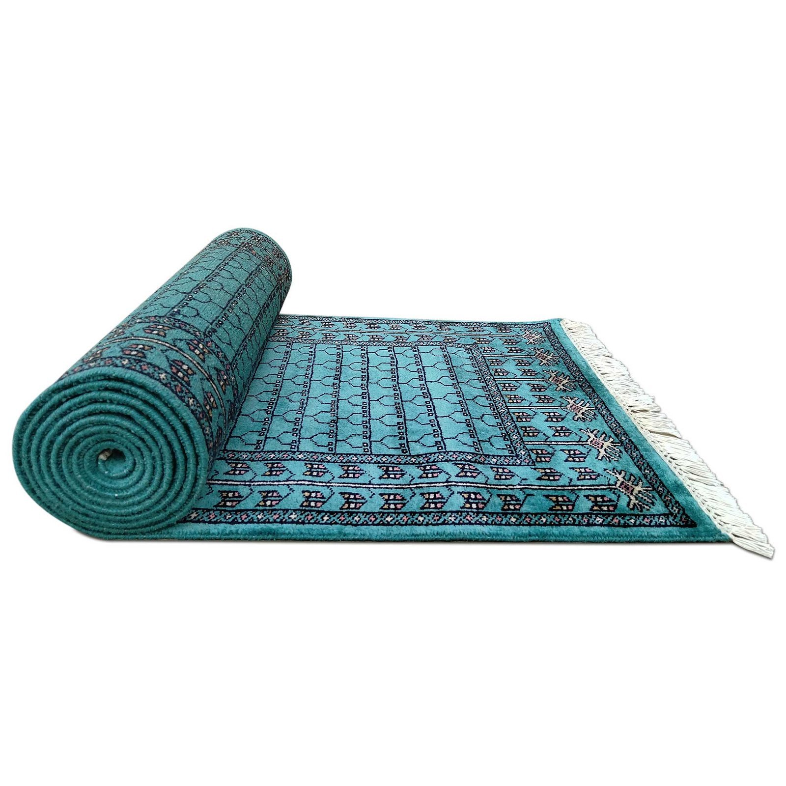 2.5x10 Feet Hand Knotted Turquoise Wool Carpet - Image 4