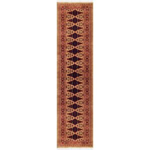 Handmade Knotted Wool Runner Carpet, Camel, Bokhara Style, 2.5x10 ft