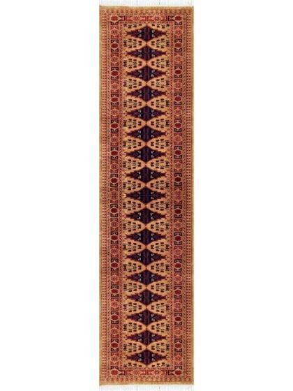 Handmade Knotted Wool Runner Carpet, Camel, Bokhara Style, 2.5x10 ft