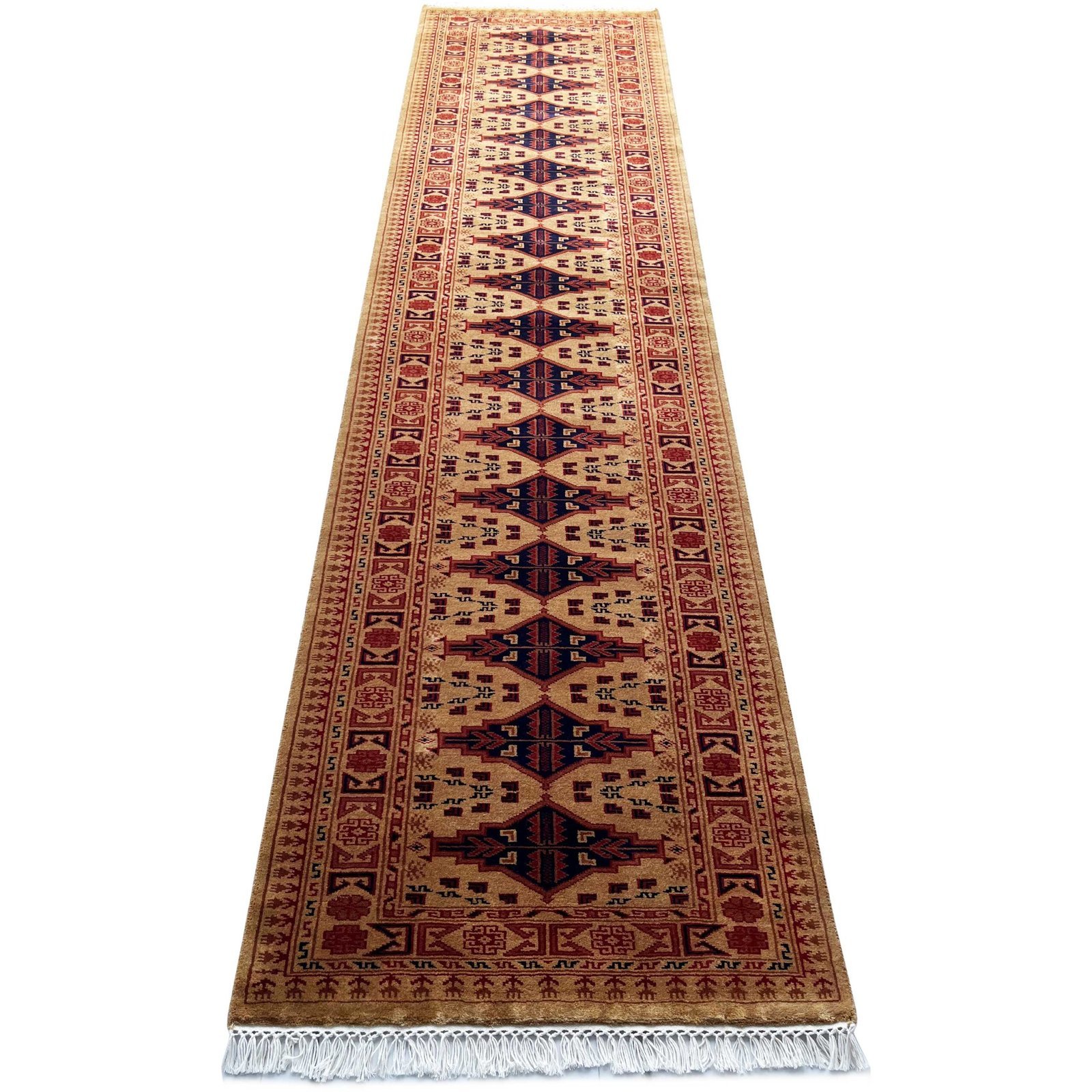 Handmade Knotted Wool Runner Carpet, Camel, Bokhara Style, 2.5x10 ft - Image 7