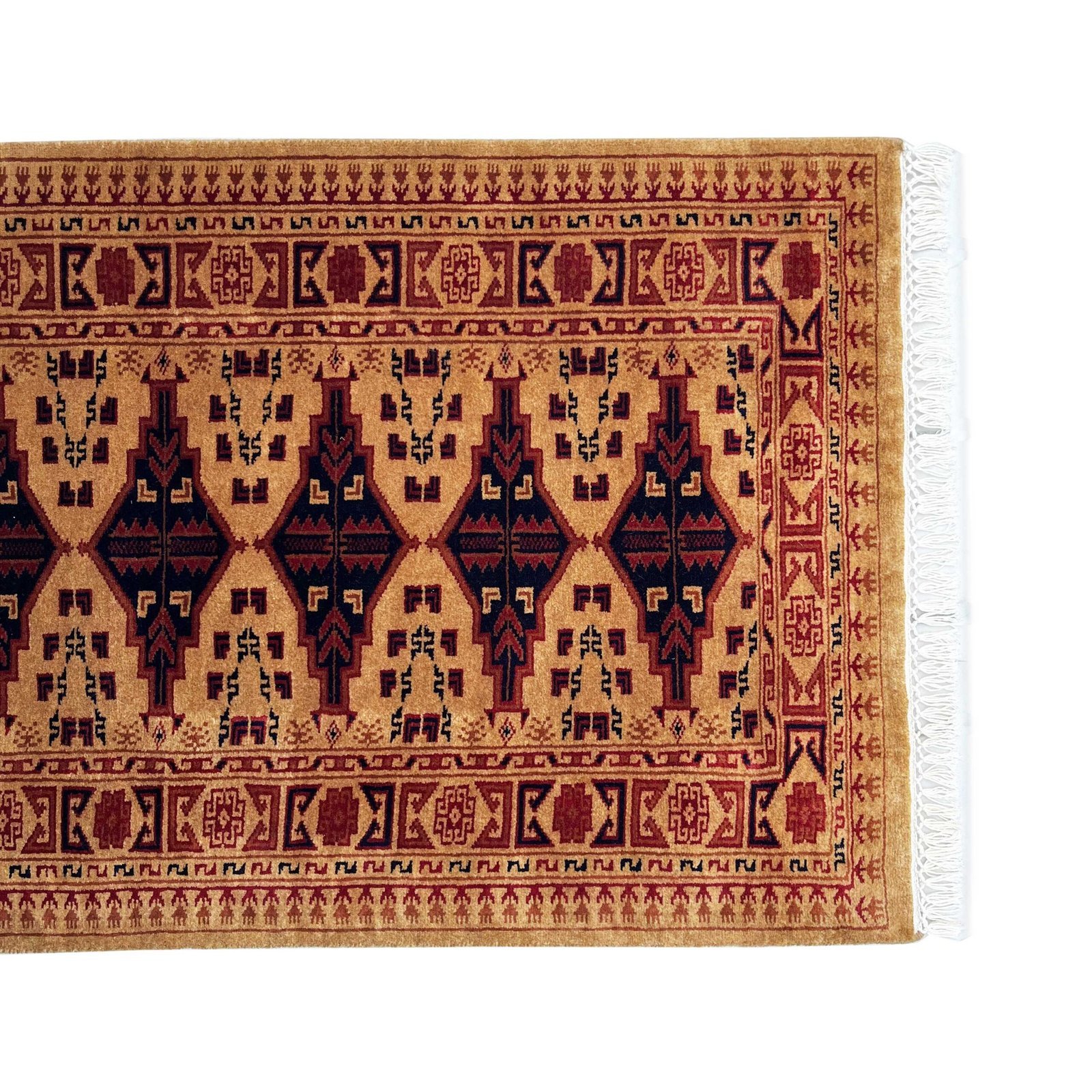 Handmade Knotted Wool Runner Carpet, Camel, Bokhara Style, 2.5x10 ft - Image 6