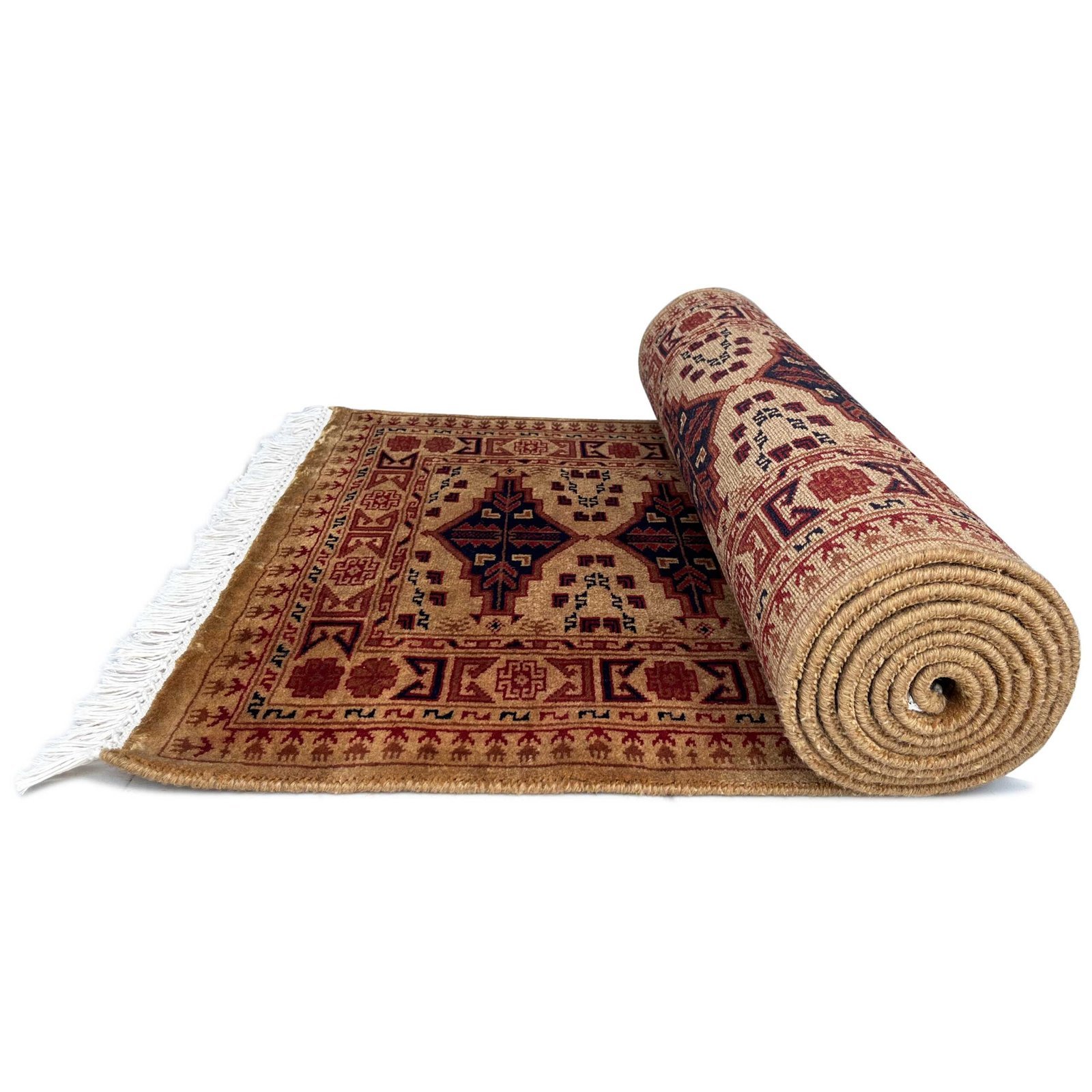Handmade Knotted Wool Runner Carpet, Camel, Bokhara Style, 2.5x10 ft - Image 4