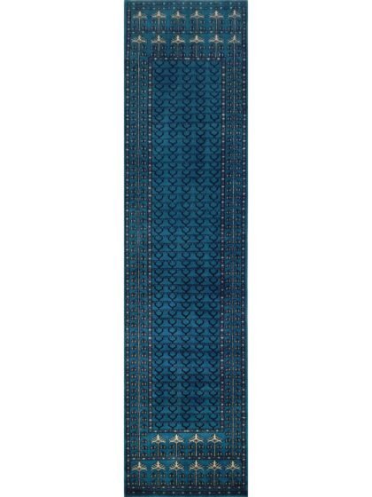 2.5x10 Feet Blue Runner Handmade Wool Carpet