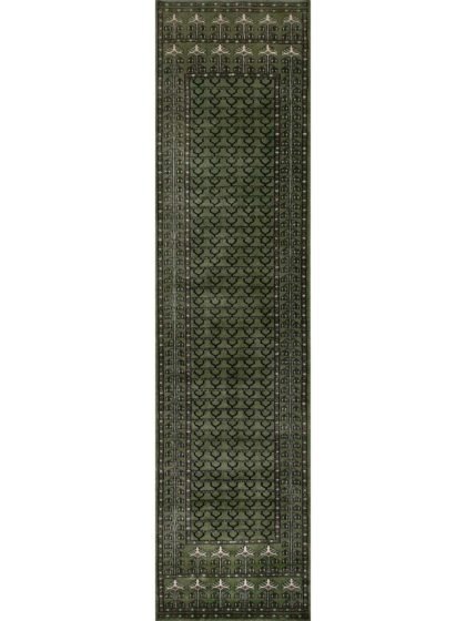 2.5x10 Feet Hand Knotted wool Carpet Runner Green